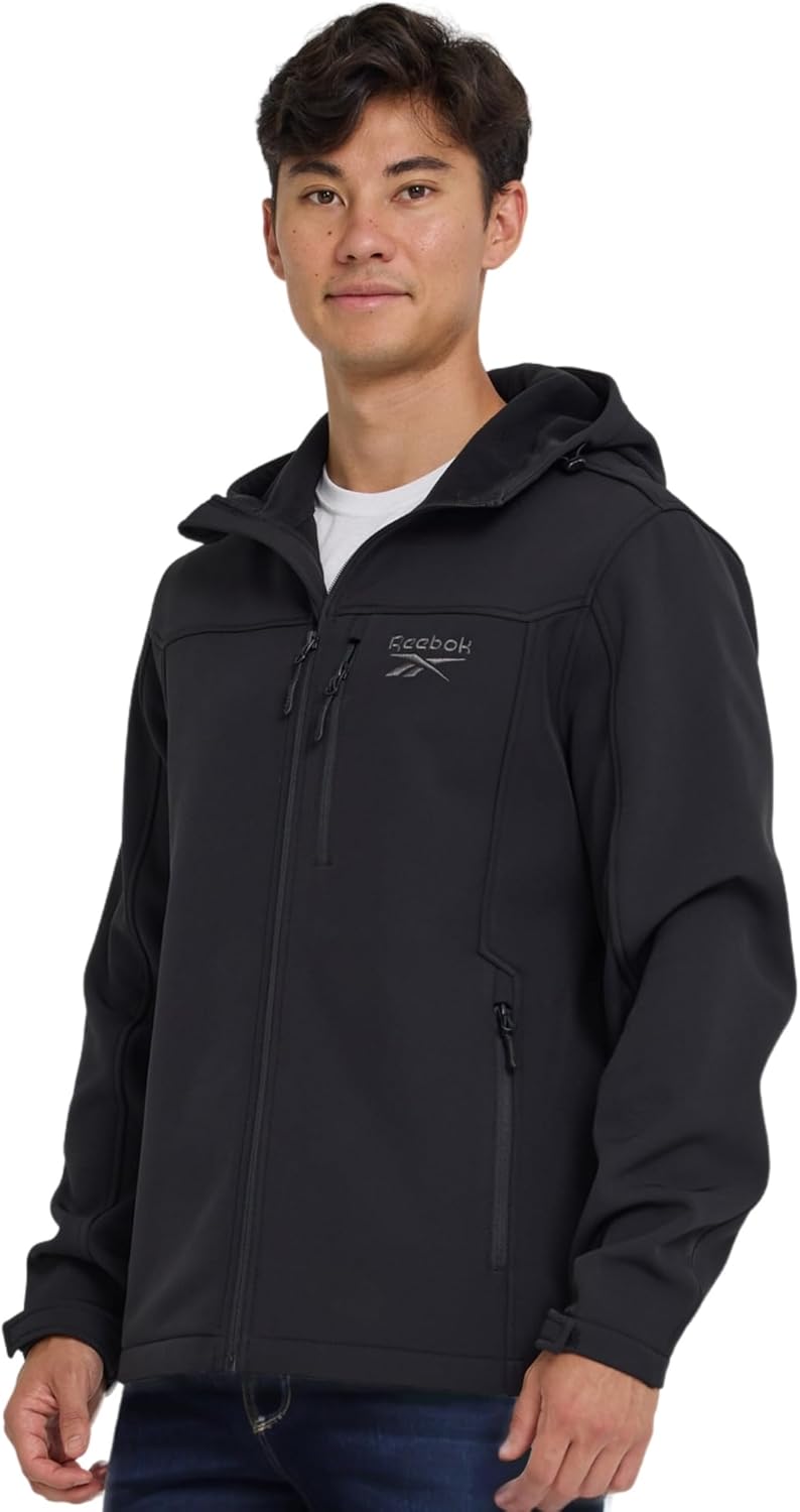 Reebok Waterproof Soft Shell Rain Jacket Men - Rain Coat, Softshell Windbreaker with Hood